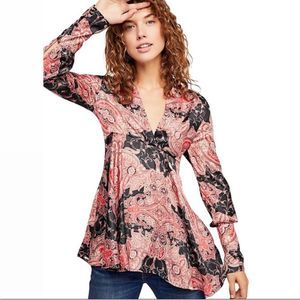 Free People Black and Pink Paisley Tunic